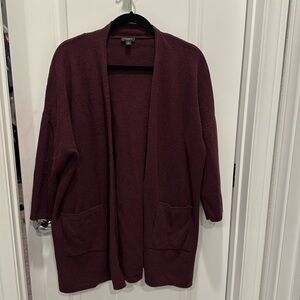 Size XL. Ann Taylor open front long sweater. Color wine. 3/4 sleeve length.